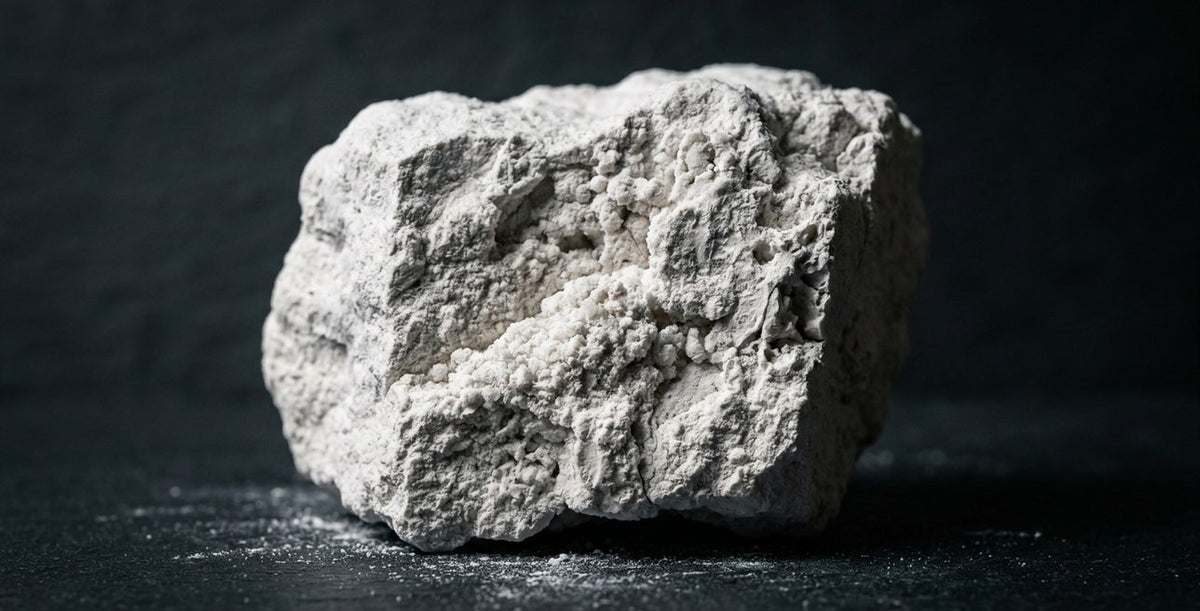 Magnesiumcarbonat — weisser Mineralblock, Makroaufnahme
